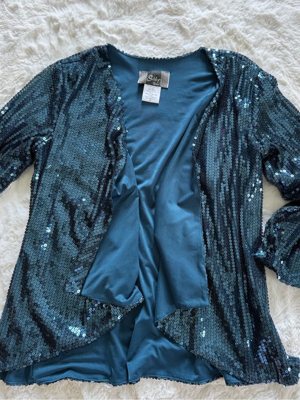 NWOT Slinky Brand Teal Sequin Draped Cardigan